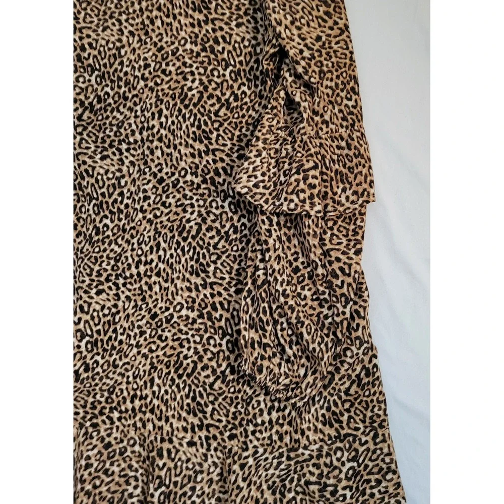 Leopard Animal Print Dress Womens Large Brown Ruffle Tiered‎ Sleeve 90s Mob Wife